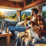 Perro viajando en camper con su dueño disfrutando de la naturaleza Viajar en camper con perro