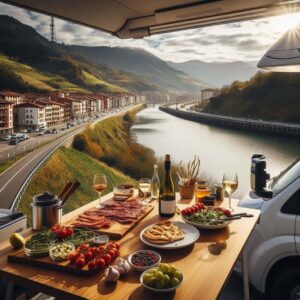 “Plato típico del País Vasco degustado durante ruta en autocaravana”. Pintxos en San Sebastián durante ruta en autocaravana por el País Vasco. Vista de Hondarribia, parada gastronómica del País Vasco en autocaravana