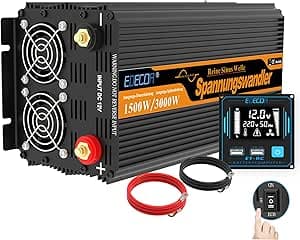 EDECOA inversor 12v 220v Onda Pura 1500w Transformador de Corriente Onda Pura con Mando a Distancia, USB y Pantalla LCD (3ª Generacion)